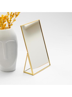 MUJGAN 25X15CM Pirinç Gold Masaüstü Makyaj Aynası Yapımı Dekoratif