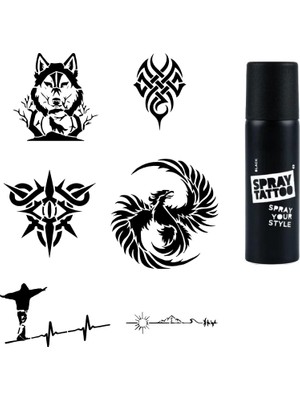 MUJGAN Vahşi Modeler Spray Tattoo Geçici Dövme Seti Dark Siyah Sprey