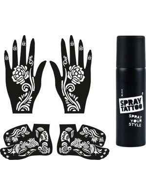 MUJGAN Gül Model El Ayak Geçici Dövme Seti Spray Tattoo Dark Siyah Renk