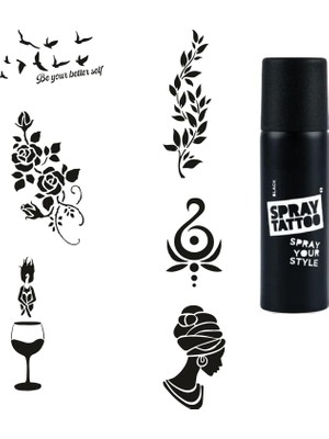 MUJGAN Zarif Kadınlar Spray Tattoo Geçici Dövme Yapma Seti Dark Siyah