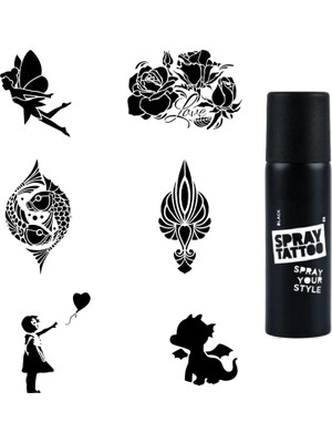 MUJGAN Sevimli Modeller Spray Tattoo Geçici Dövme Seti Dark Siyah Sprey