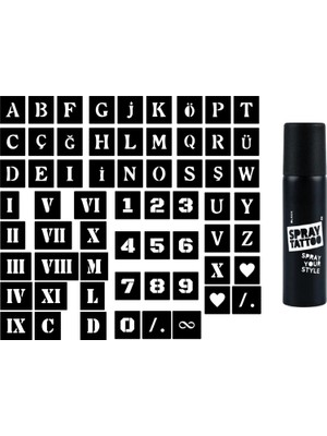MUJGAN Mega Spray Tattoo Geçici Dövme Yapma Seti Harf, Roma Rakamı ve Sayı
