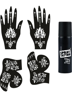 MUJGAN Lotus Model El Ayak Geçici Dövme Seti Spray Tattoo Dark Siyah Renk
