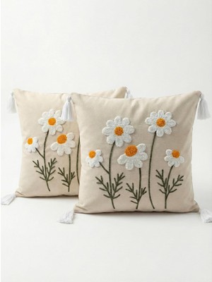 MUJGAN Orret Home 2 Adet 40X40 cm Punch Papatya Desenli Gizli Fermuarlı Kırlent Kılıfı Dekoratif Yastık Kılıfı Salon Oturma Odası Kırlent Seti