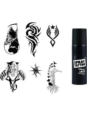 MUJGAN Tribal Felsefik Spray Tattoo Geçici Dövme Seti Dark Siyah Sprey