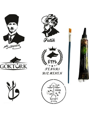 MUJGAN Fatih Atatürk Geçici Dövme Yapma Seti Siyah Kına ve Fırça Hediyeli