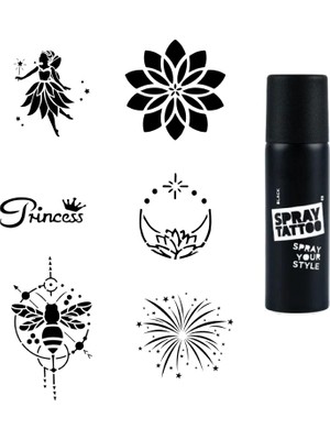 MUJGAN Mandala ve Peri Spray Tattoo Geçici Dövme Seti Dark Siyah Sprey