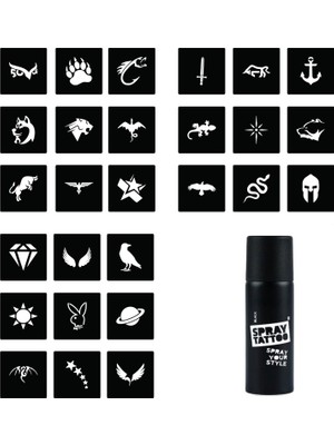 MUJGAN Minimal 27 Desen ve Spray Tattoo Geçici Sprey Dövme Seti
