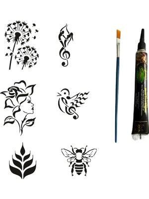 MUJGAN Müzik ve Doğa Tüp Kına ve Fırça Hediyeli Tattoo Geçici Dövme Seti