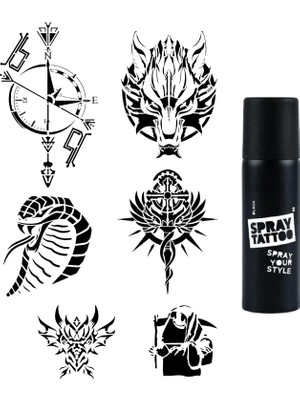 MUJGAN Pusula Kobra Modelleri Spray Tattoo Geçici Dövme Seti Dark Siyah Sprey