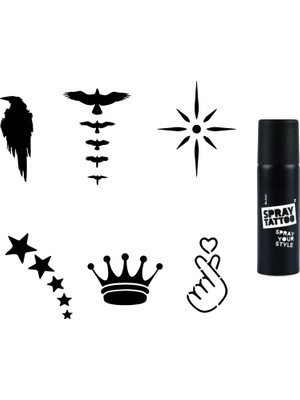 MUJGAN Kuşlar ve Yıldızlar Spray Tattoo Geçici Sprey Dövme Seti
