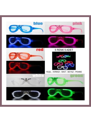 Bezos Glow Model LED Işıklı Parti Gözlüğü 3 Modlu 5 Renk 5 Adet Bzss