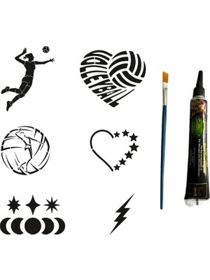 MUJGAN Voleybol Aşkı Tüp Kına ve Fırça Hediyeli Tattoo Geçici Dövme Seti
