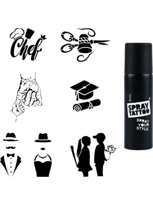 MUJGAN Sanatsal Modeller Spray Tattoo Geçici Dövme Seti Dark Siyah Sprey