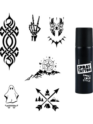 MUJGAN Fantastik Modeller Spray Tattoo Geçici Dövme Seti Dark Siyah Sprey