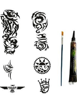 MUJGAN Tribal ve Kol Tüp Kına ve Fırça Hediyeli Tattoo Geçici Dövme Seti