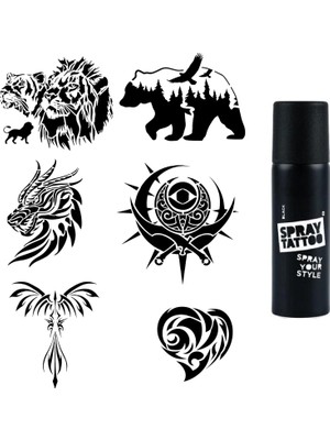 MUJGAN Doğa Modelleri Spray Tattoo Geçici Dövme Seti Dark Siyah Sprey