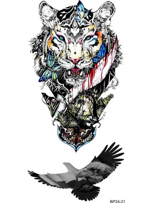 MUJGAN Bearpear Grafitti Çizimli Kaplan Dövmesi, Kartal Dövmesi, Tiger Tattoo, Unisex Geçici Dövme