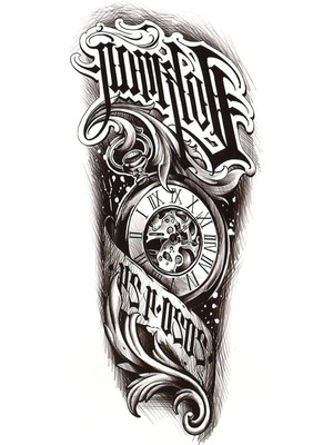 MUJGAN Bearpear Saat Figürlü Geçici Dövme, Tattoo, Erkek Geçici Dövme, Kol Dövmesi