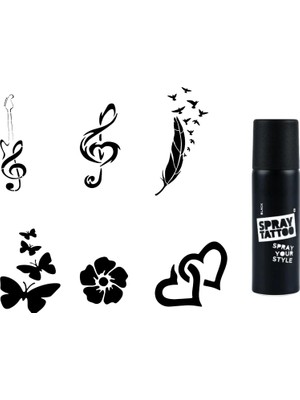 MUJGAN Nota ve Kalpler Spray Tattoo Geçici Sprey Dövme Seti