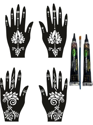 MUJGAN Lotus Desenler El Üstü Hint Kınasıyla Geçici Dövme Yapma Seti Siyah Renk