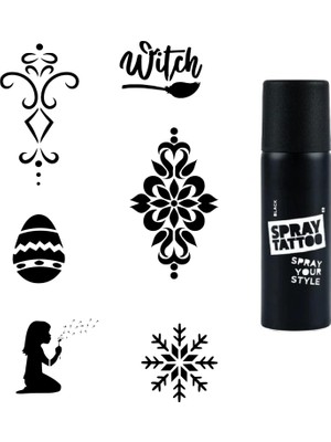MUJGAN Mandala ve Kar Tanesi Spray Tattoo Geçici Dövme Seti Dark Siyah Sprey