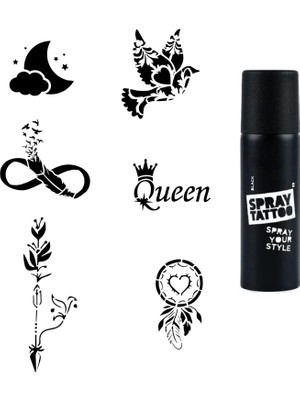 MUJGAN Düş Kapanı Sonsuzluk Spray Tattoo Geçici Dövme Seti Dark Siyah Sprey