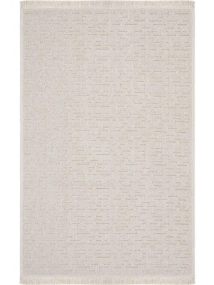 MUJGAN Cool Halı Mirage Bej Yıkanabilir Halı Çizgili Bukle Kaymaz Taban Modern Oturma Odası Salon Halısı