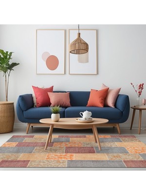 MUJGAN Asene Patchwork Şönil Kaymaz Doğal Pamuk Tabanlı Yıkanabilir Antibakteriyel Çevre Dostu Salon Halısı 100X150