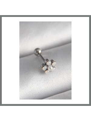 Bezos 316L Çelik Gümüş Renk Zirkon Taşlı Çiçek Model Tragus Piercing Mmbz