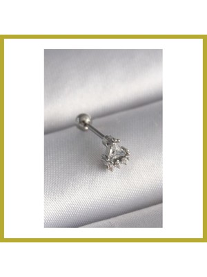 Bezos 316L Çelik Gümüş Renk Üçgen Zirkon Taşlı Tragus Piercing Bcks