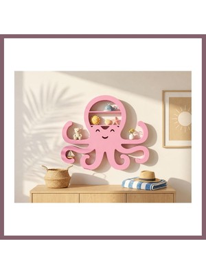 Bezos 3D Baskı Ahtapot Duvar Rafı - Dekoratif Mini Raf-Pembe Bzss