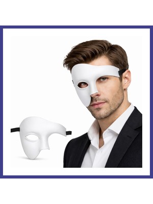 Bezos Beyaz Yarım Erkek Maske ? Phantom Parti & Balo Maskesi Mrl