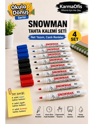 KarmaOfis Tahta Kalemi Seti Mavi Siyah Kırmızı – 3 Renk Beyaz Tahta Kalemi - Toplam 12 Adet