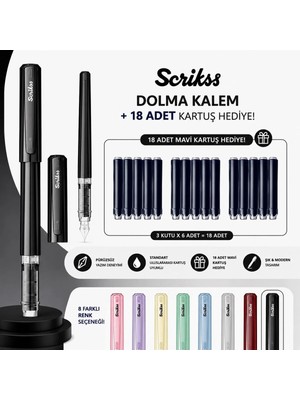 Scrikss Primeo Dolma Kalem Siyah + 18 Adet Mavi Kartuş Hediye