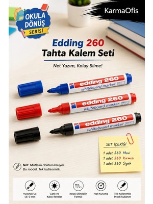 KarmaOfis 260 Tahta Kalemi Seti Mavi Siyah Kırmızı | Toplam 3 Adet