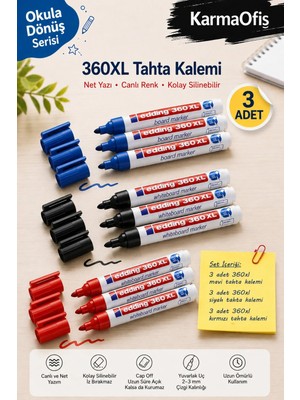 KarmaOfis 360XL Tahta Kalemi Seti Mavi Siyah Kırmızı | Toplam 9 Adet