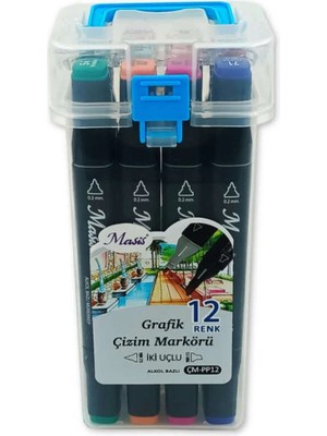 Masis Çift Taraflı Twin Grafik Marker Kalem Seti 12 Renk