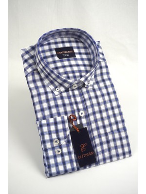 Elit Park Plaid Pattern Lacivert Pamuklu Cepli Uzun Kol Premium Erkek Gömlek