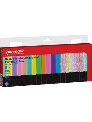 Penmark HS-505-18NPS 6 Pastel 6 Neon 6 Metalik Simli 18'li Fosforlu Kalem Seti