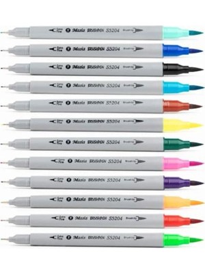 Masis 12'li Çift Taraflı Keçeli Kalem Seti - Brushpen ve Fineliner Glb