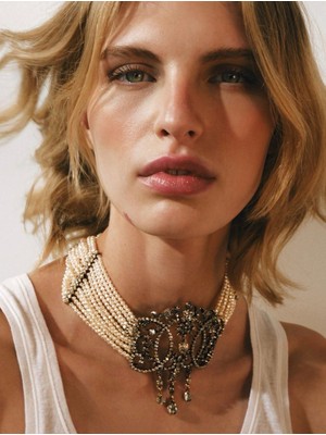 Venüs Design Incili Taşlı Choker Kolye