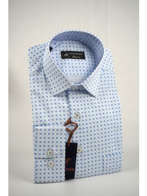 Elit Park Blue Point Pattern Pamuklu Cepli Klasik Fit Premium Erkek Gömlek