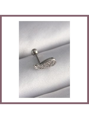 Bezos 316L Çelik Gümüş Renk Zirkon Taşlı Kanat Tragus Piercing Bzss