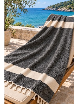 Higliving Ada %100 Pamuk Saçaklı Peştemal 90×170 cm Plaj Havuz Spa Sauna Havlusu