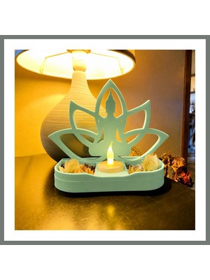Bezos 3D Baskı Lotus Buda Mumluk - Dekoratif Tealight Mumluk-Mint Mmbz