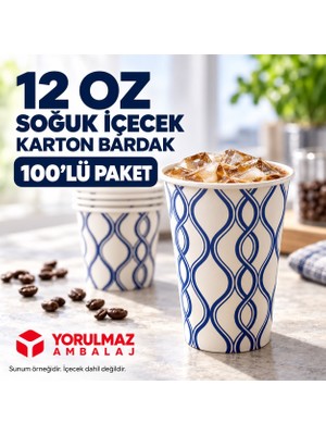 Yorulmaz Ambalaj 12 Oz Karton Bardak 100 Adet | Soğuk Içecek Uyumlu Tek Kullanımlık Kağıt Bardak