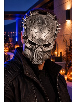 Dodomar Predator Tarzı Gümüş Korku Maskesi Dikenli Desenli Halloween Cadılar Bayramı Parti Aksesuarı