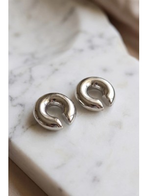 Çiftli Earcuff Küpe 30 mm Gümüş Renk Çelik