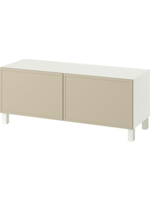 IKEA Beyaz-Bej Tv Sehpası 120X42X48 Cm, 2 Kapaklı, Raflı